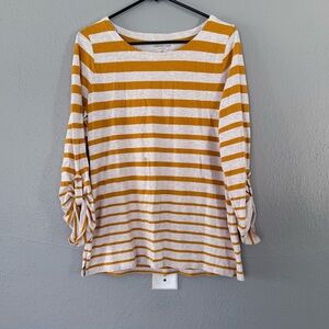 Coldwater Creek Mustard and White Striped Long Sleeve Top size M